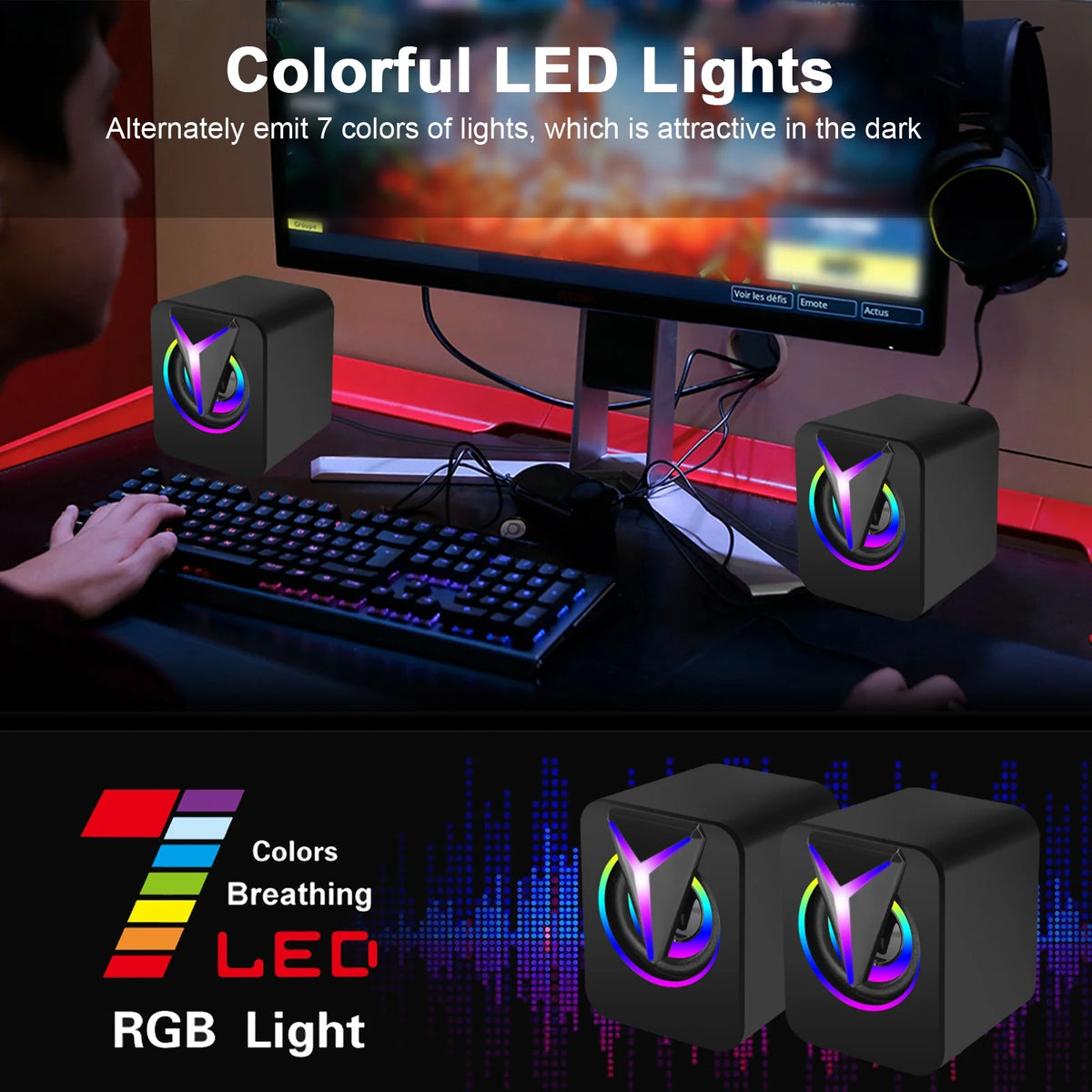 Computer Speakers for Laptop, 2.0 Stereo Portable RGB Gaming Speaker Wired External Desktop Speaker, Mini USB Powered Speaker for Desktop TV Monitor PC Notebook Tablets