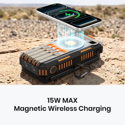 FEELLE Plastic Solar Power Bank - 50000Mah Wireless Portable Charger for Phones, Built-In 4 Cables & Hand Crank, PD QC 3.0 Fast Charging USB-C Mobile Accessories Battery Pack with Flashlight for Camping