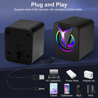 Computer Speakers for Laptop,  2.0 Stereo Portable RGB Gaming Speaker Wired External Desktop Speaker, Mini USB Powered Speaker for Desktop TV Monitor PC Notebook Tablets