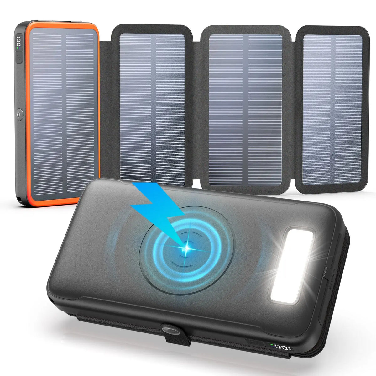 FEELLE Plastic Solar Power Bank - 50000Mah Wireless Portable Charger for Phones, Built-In 4 Cables & Hand Crank, PD QC 3.0 Fast Charging USB-C Mobile Accessories Battery Pack with Flashlight for Camping
