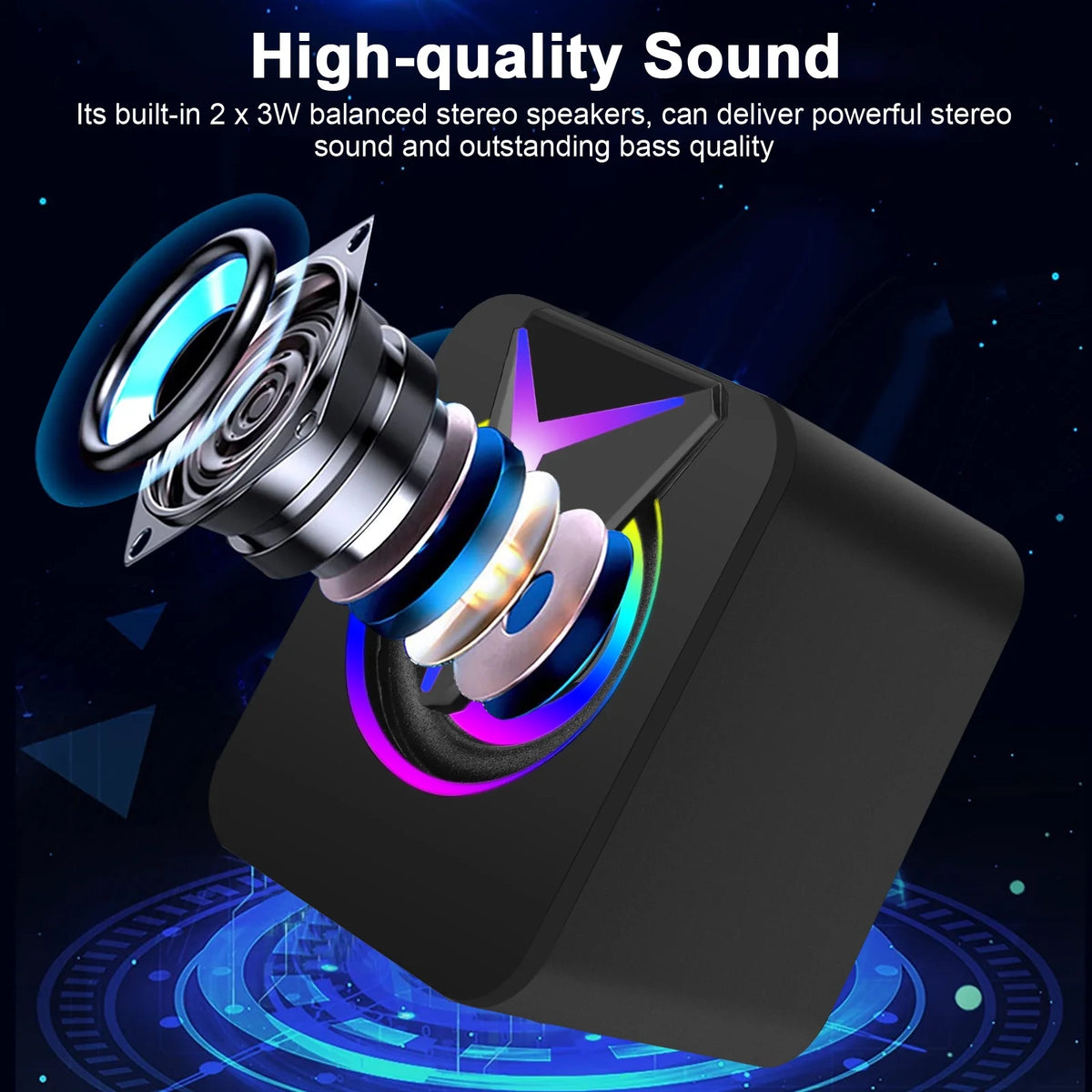 Computer Speakers for Laptop,  2.0 Stereo Portable RGB Gaming Speaker Wired External Desktop Speaker, Mini USB Powered Speaker for Desktop TV Monitor PC Notebook Tablets